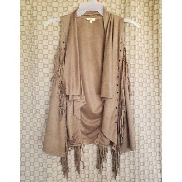 Women's Open Suede Fringe Waterfall Cardigan Sweat - Picture 5 of 5